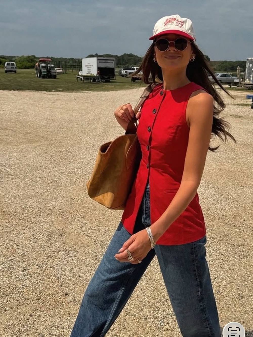 Button-Front Red Sleeveless Tank Top